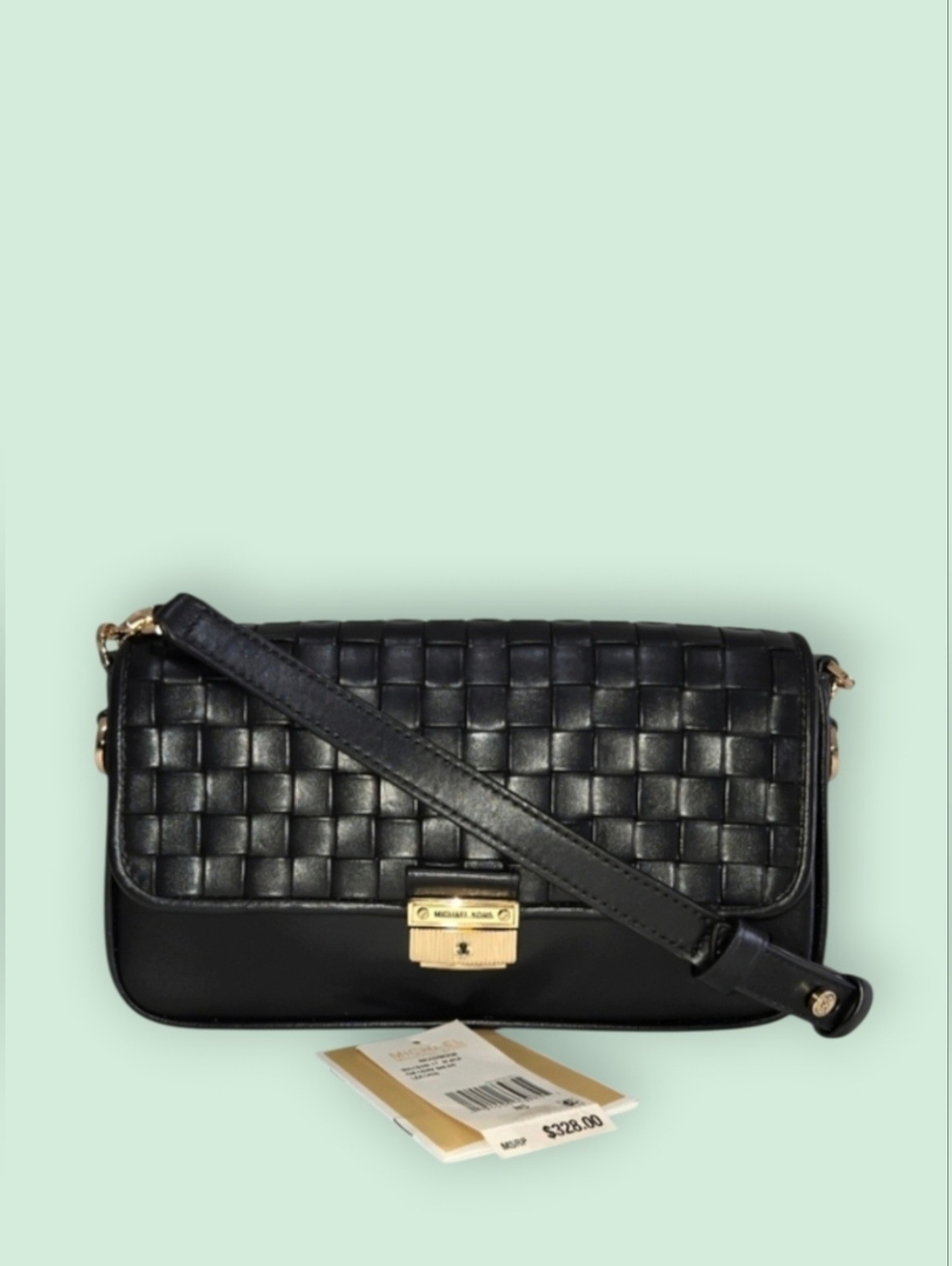 Michael Kors Black Woven Leather Shoulder/Crossbosy Bag with Gold Hardware